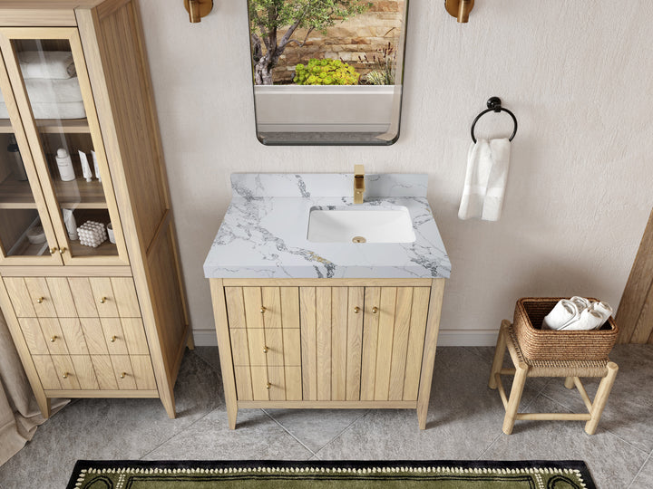 Atlanta White Oak 36 in. W x 22 in. D Right Offset Sink Bathroom Vanity - photo 20