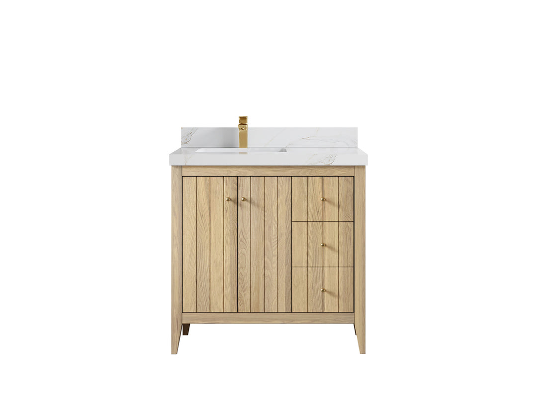 Atlanta White Oak 36 in. W x 22 in. D Left Offset Sink Bathroom Vanity