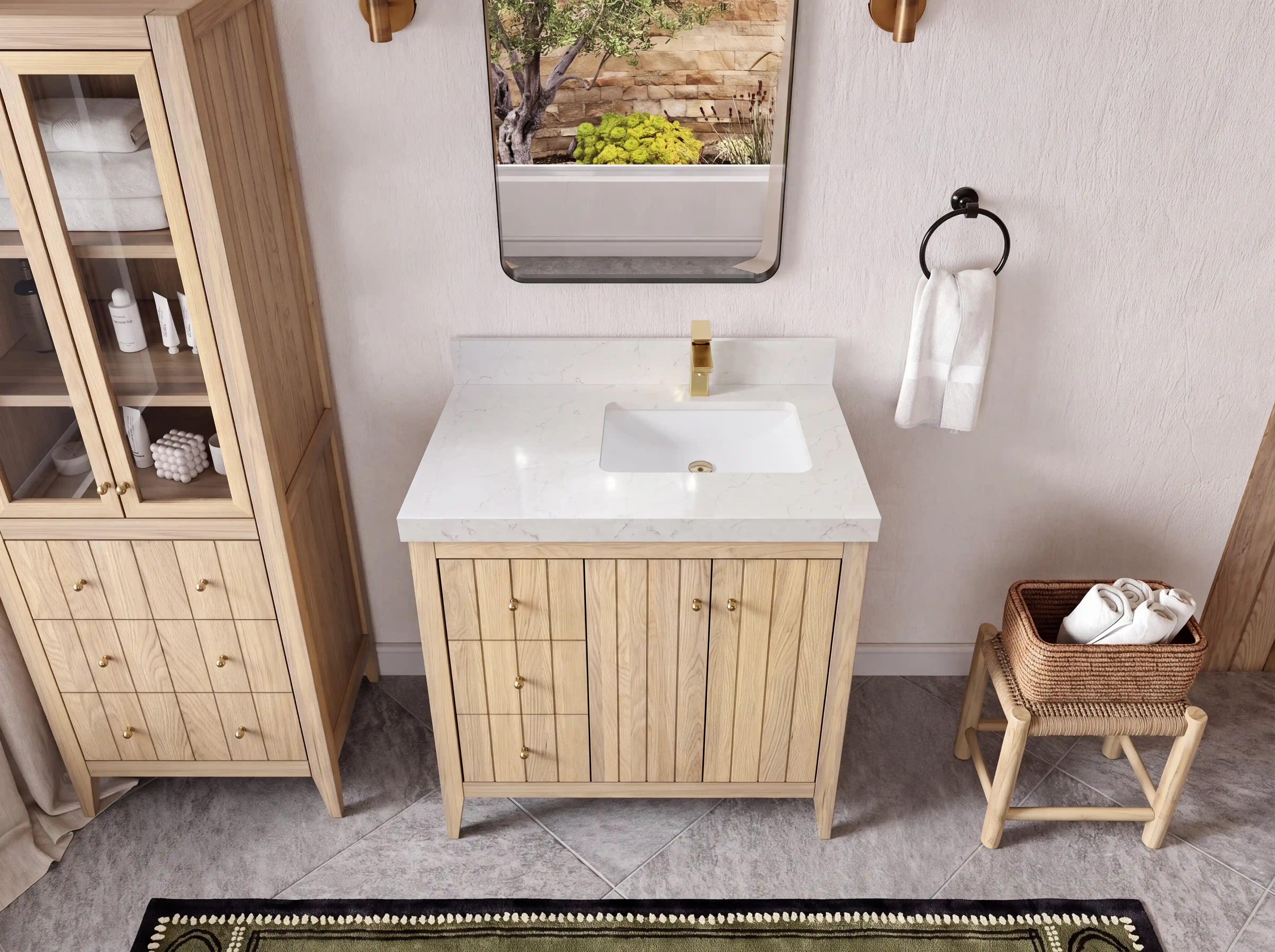 Atlanta White Oak 36 in. W x 22 in. D Right Offset Sink Bathroom Vanity