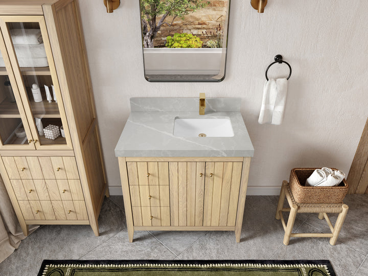 Atlanta White Oak 36 in. W x 22 in. D Right Offset Sink Bathroom Vanity - photo 32