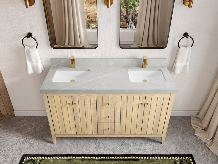 Atlanta White Oak 60 in. W x 22 in. D Double Sink Bathroom Vanity - photo 32