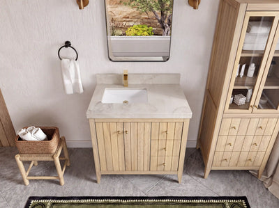 Atlanta White Oak 36 in. W x 22 in. D Left Offset Sink Bathroom Vanity