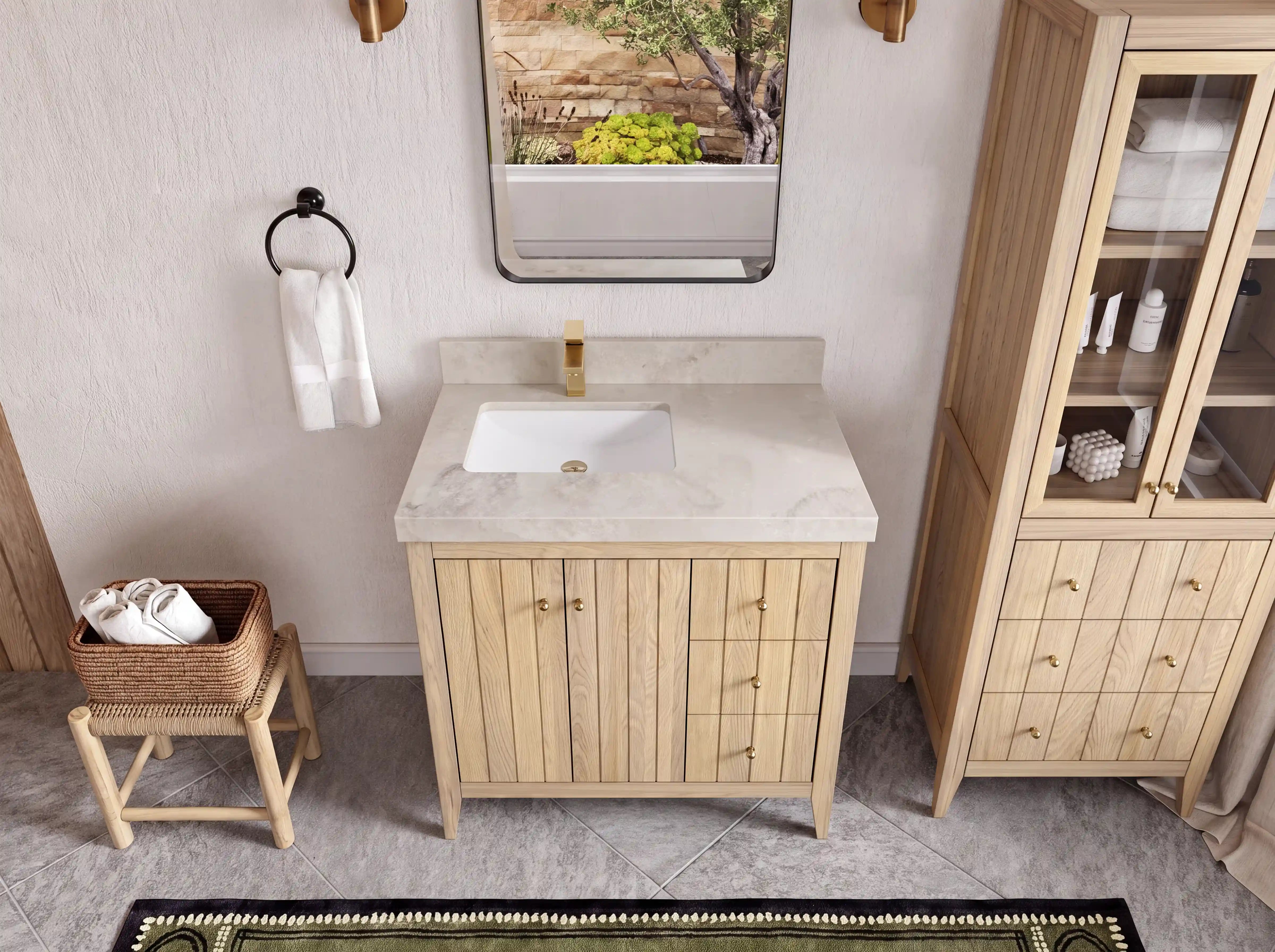 Atlanta White Oak 36 in. W x 22 in. D Left Offset Sink Bathroom Vanity