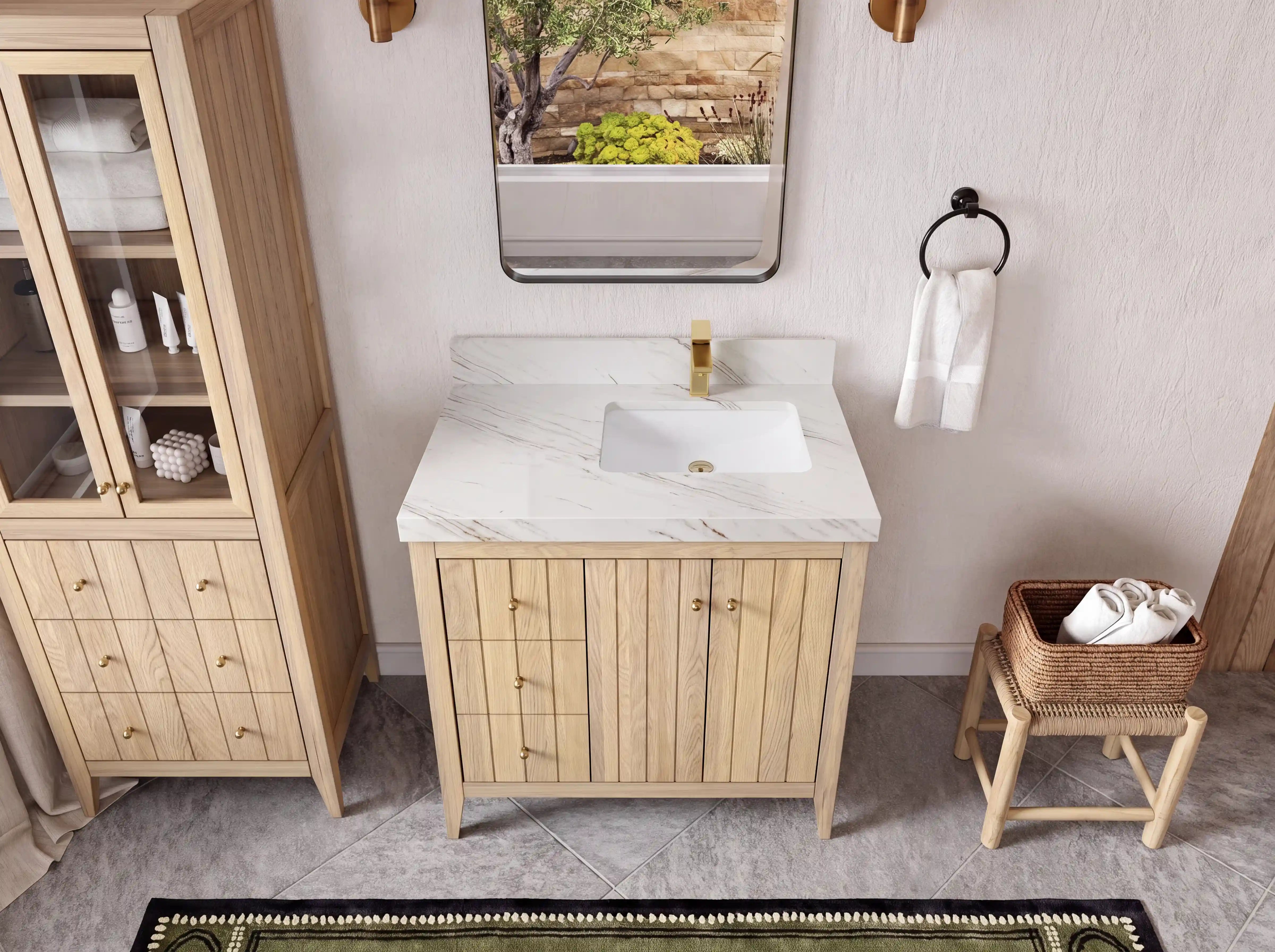 Atlanta White Oak 36 in. W x 22 in. D Right Offset Sink Bathroom Vanity