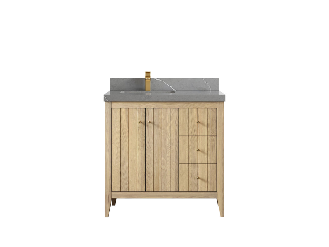 Atlanta White Oak 36 in. W x 22 in. D Left Offset Sink Bathroom Vanity