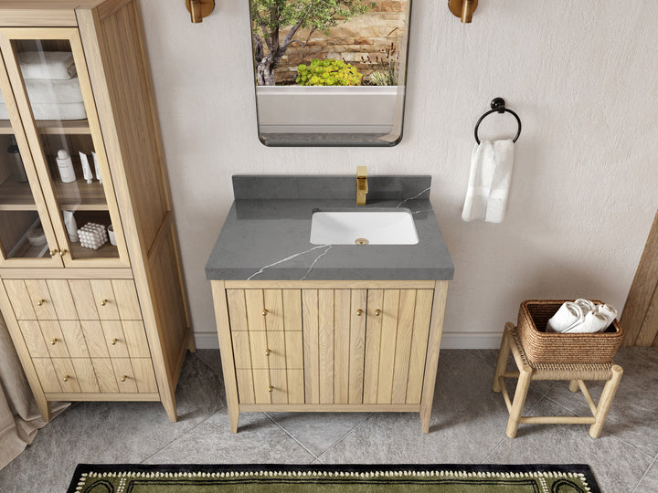 Atlanta White Oak 36 in. W x 22 in. D Right Offset Sink Bathroom Vanity - photo 34