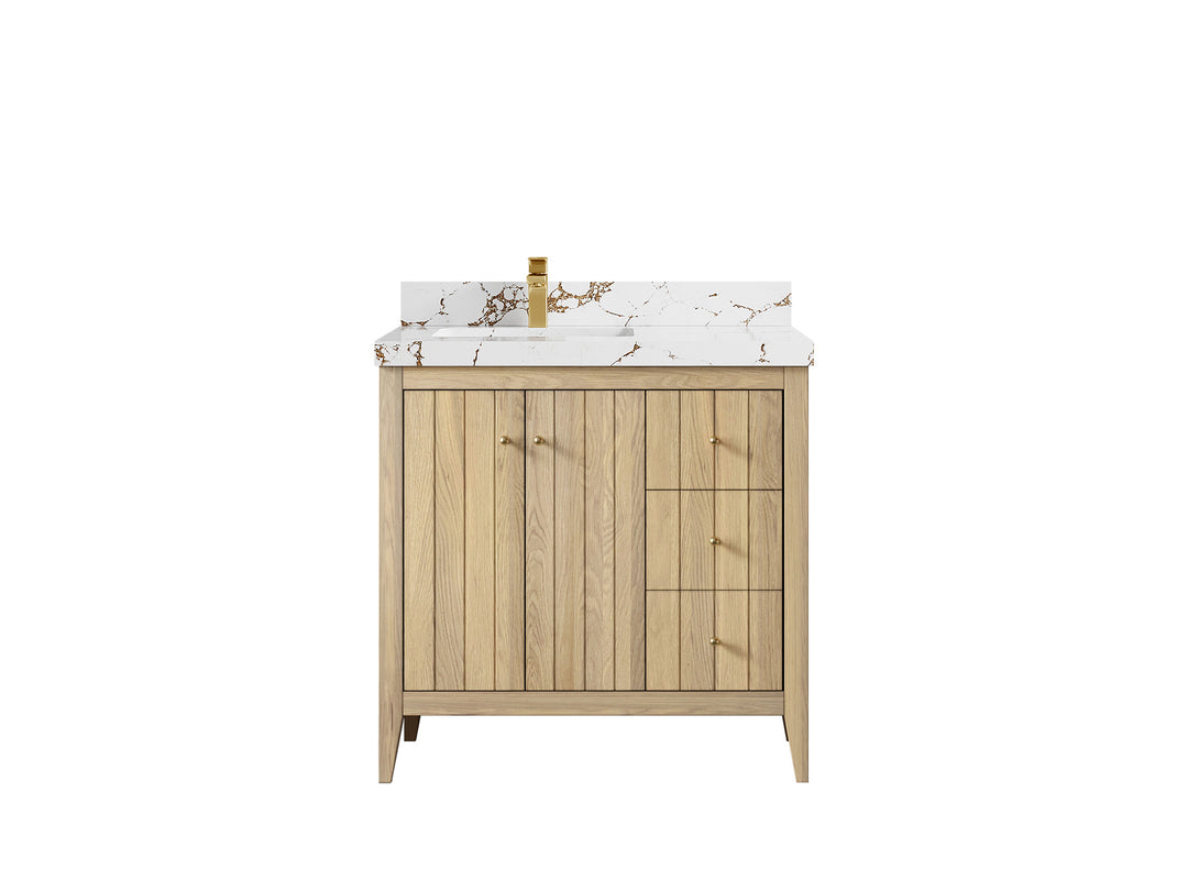 Atlanta White Oak 36 in. W x 22 in. D Left Offset Sink Bathroom Vanity