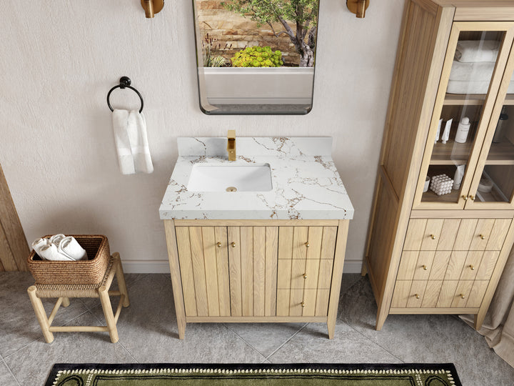 Atlanta White Oak 36 in. W x 22 in. D Left Offset Sink Bathroom Vanity - photo 32