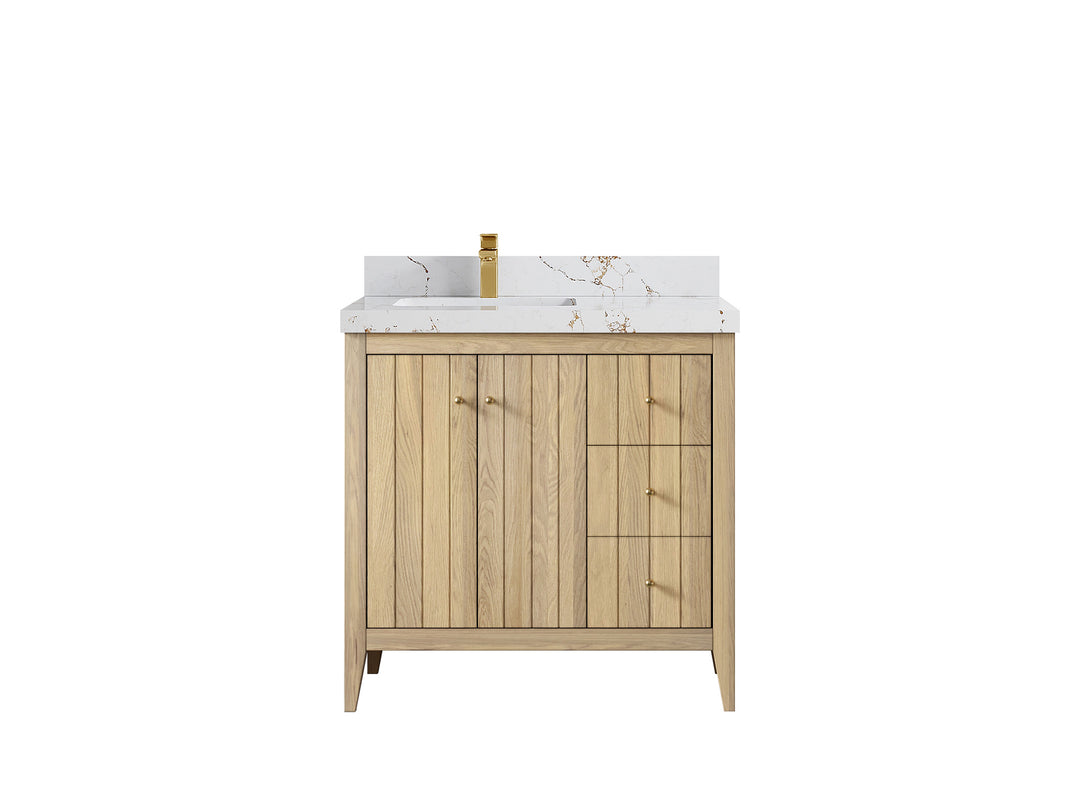 Atlanta White Oak 36 in. W x 22 in. D Left Offset Sink Bathroom Vanity