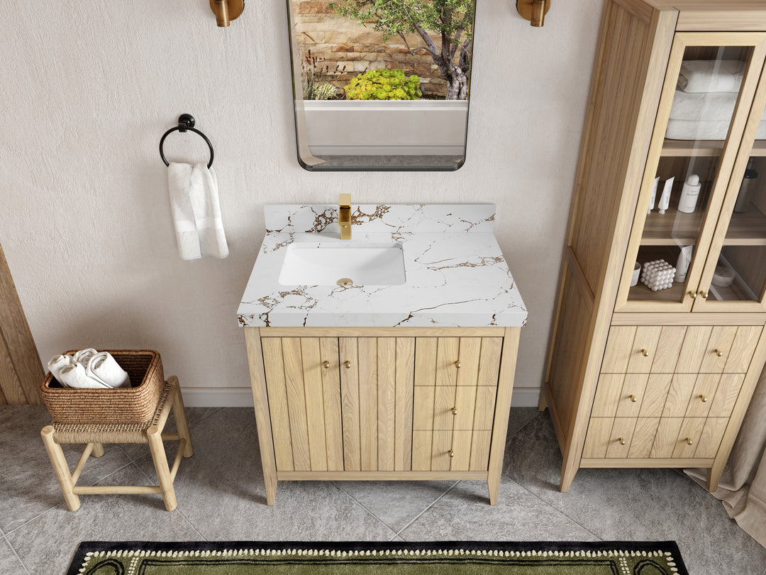 Atlanta White Oak 36 in. W x 22 in. D Left Offset Sink Bathroom Vanity