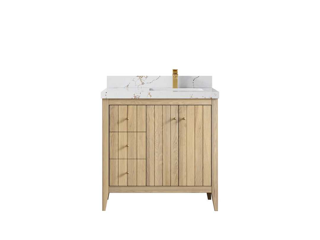 Atlanta White Oak 36 in. W x 22 in. D Right Offset Sink Bathroom Vanity