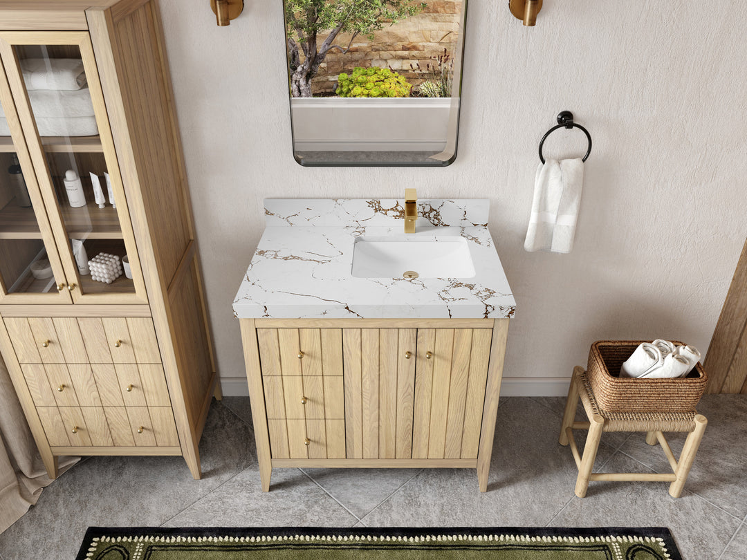 Atlanta White Oak 36 in. W x 22 in. D Right Offset Sink Bathroom Vanity