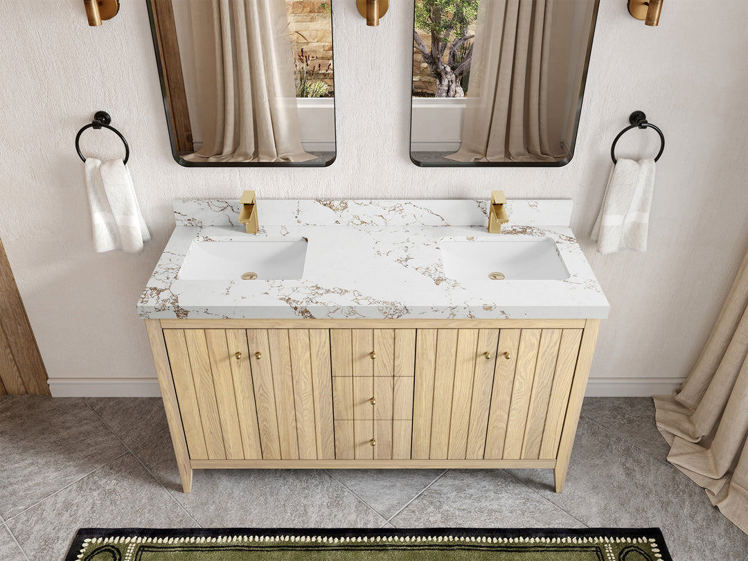 Atlanta White Oak 60 in. W x 22 in. D Double Sink Bathroom Vanity
