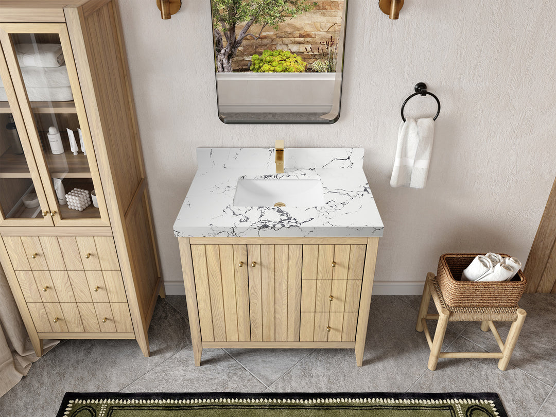 Atlanta White Oak 36 in. W x 22 in. D Center Sink Bathroom Vanity