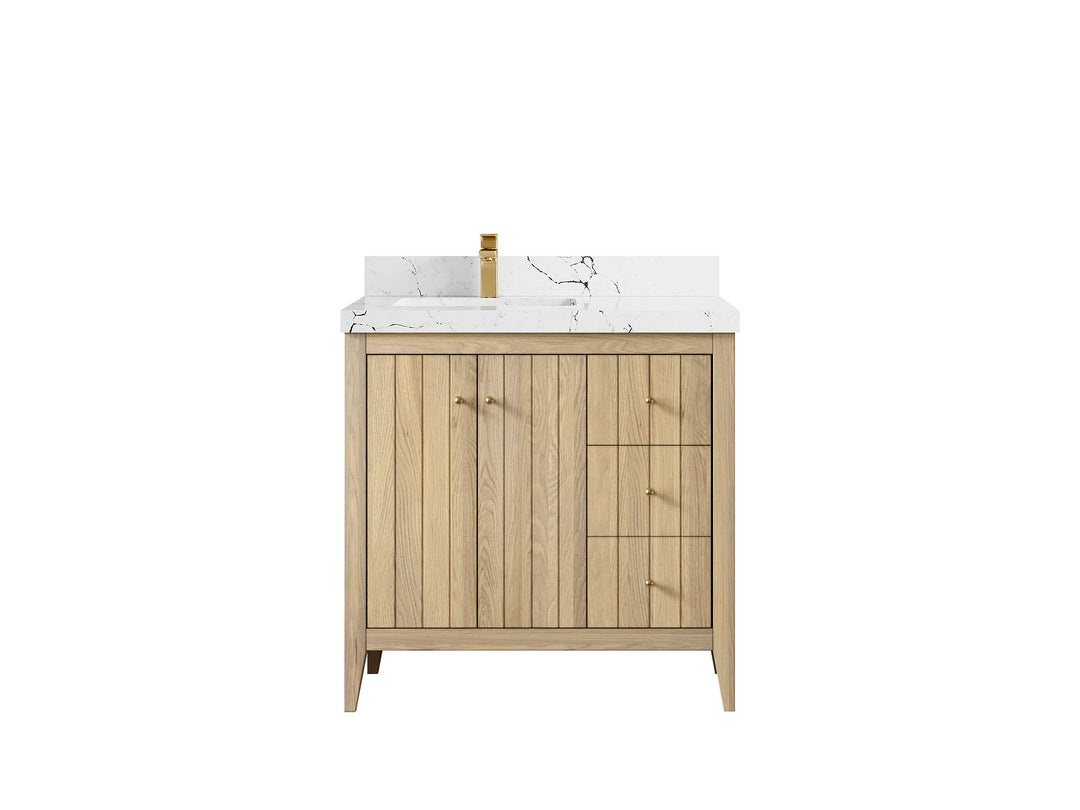 Atlanta White Oak 36 in. W x 22 in. D Left Offset Sink Bathroom Vanity