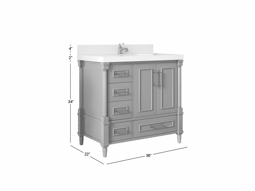 Aberdeen 36 in. W x 22 in. D Center Sink Bathroom Vanity