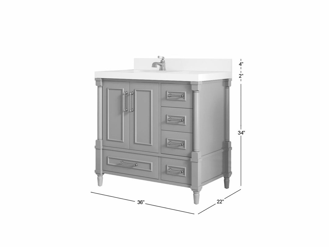 Aberdeen 36 in. W x 22 in. D Left Offset Sink Bathroom Vanity
