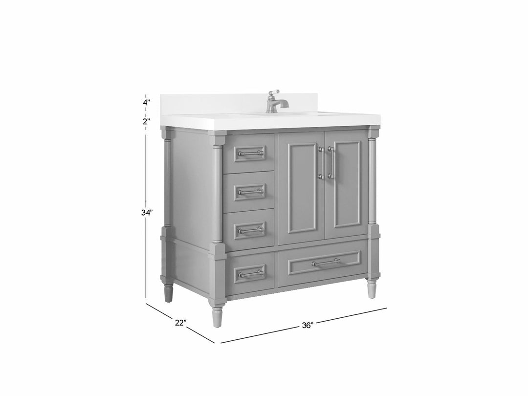 Aberdeen 36 in. W x 22 in. D Right Offset Sink Bathroom Vanity