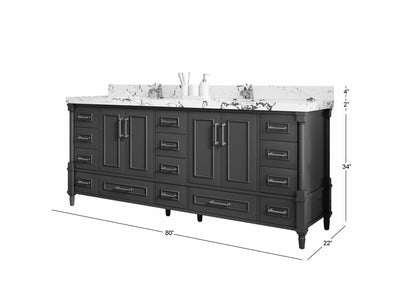 Aberdeen 80 in. W x 22 in. D Double Sink Bathroom Vanity in Black with countertop - Dimensions