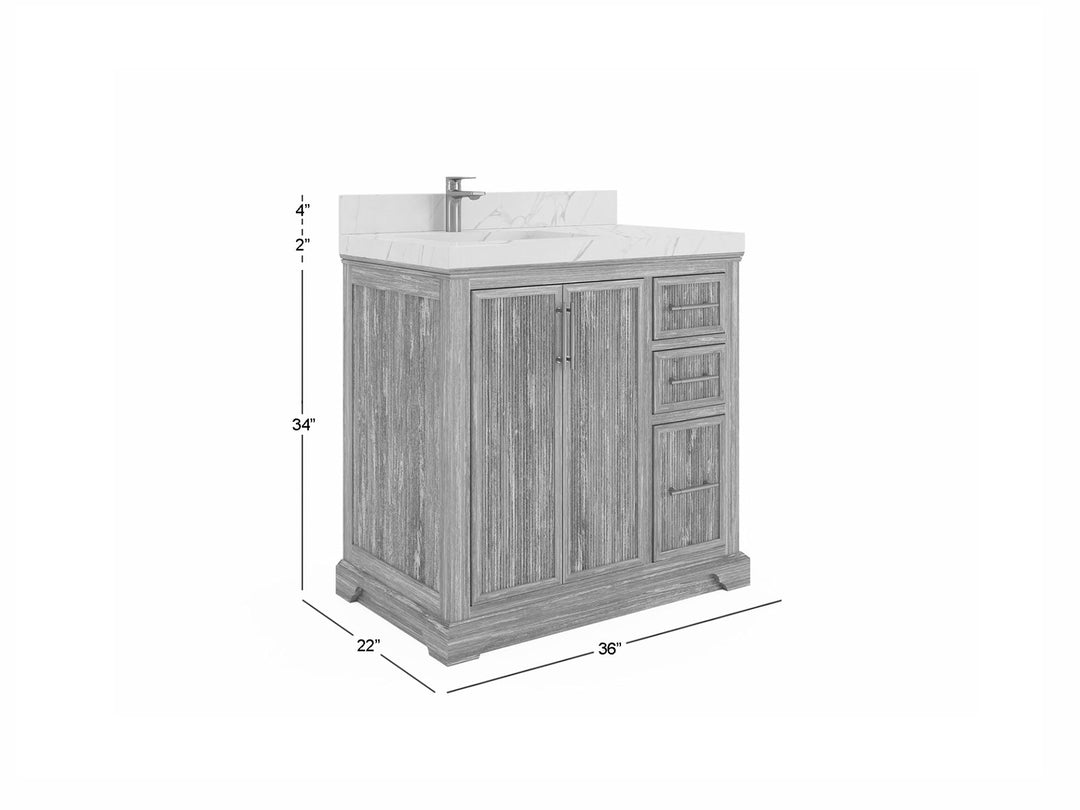 Alys Teak Wood 36 in. W x 22 in. D Left Offset Sink Bathroom Vanity