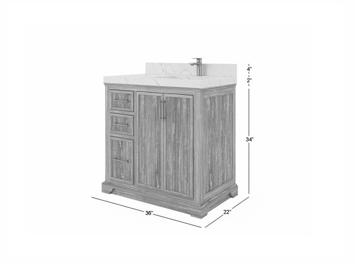 Alys Teak Wood 36 in. W x 22 in. D Right Offset Sink Bathroom Vanity - photo 5
