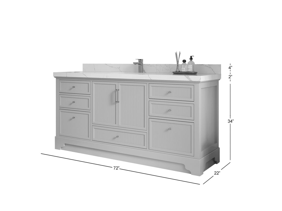 Alys 72 in. W x 22 in. D Single Sink Bathroom Vanity in White with countertop - Dimensions