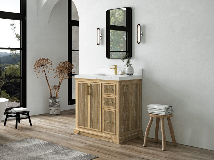Alys Teak Wood 36 in. W x 22 in. D Center Sink Bathroom Vanity - photo 2