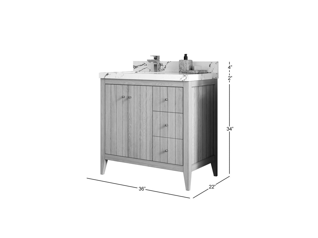 Atlanta White Oak 36 in. W x 22 in. D Left Offset Sink Bathroom Vanity