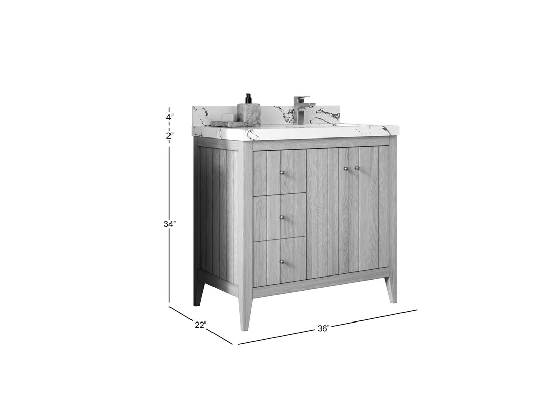 Atlanta White Oak 36 in. W x 22 in. D Right Offset Sink Bathroom Vanity