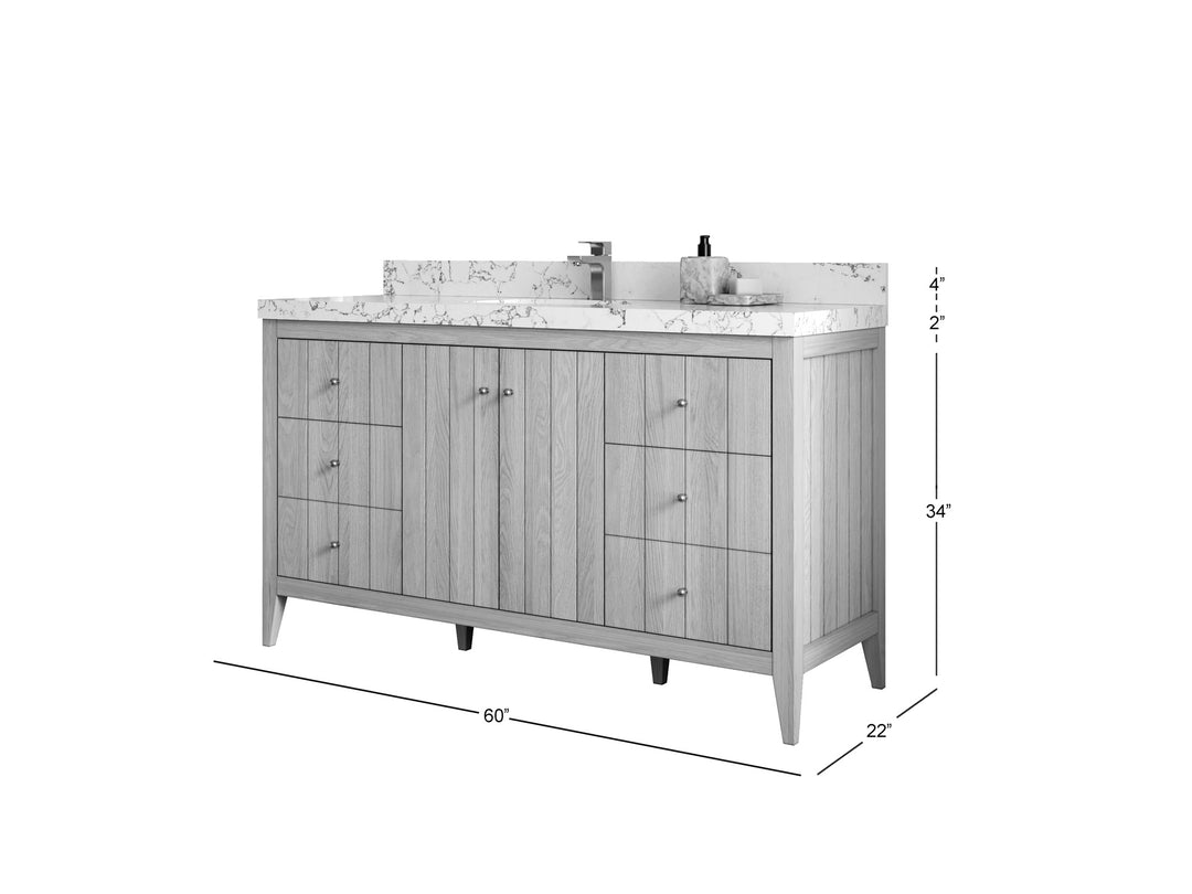 Atlanta White Oak 60 in. W x 22 in. D Single Sink Bathroom Vanity