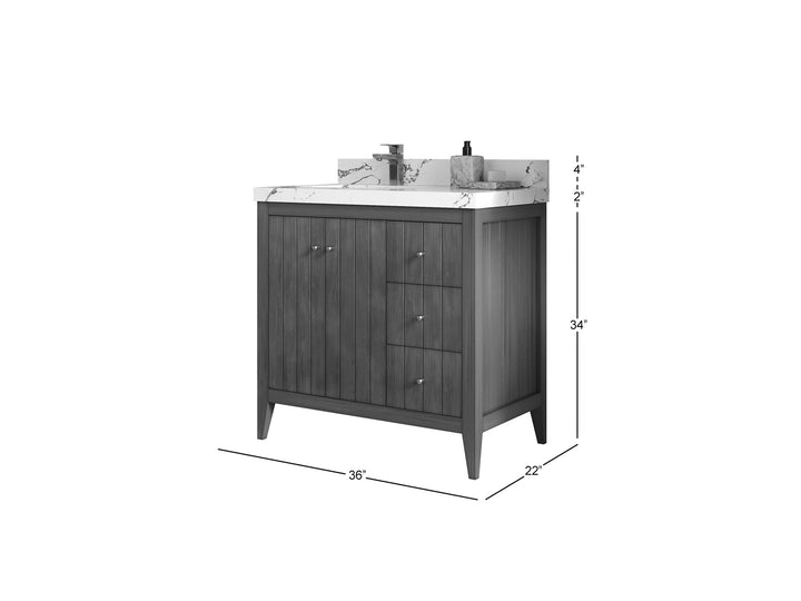 Atlanta Teak Wood 36 in. W x 22 in. D Left Offset Sink Bathroom Vanity - photo 5