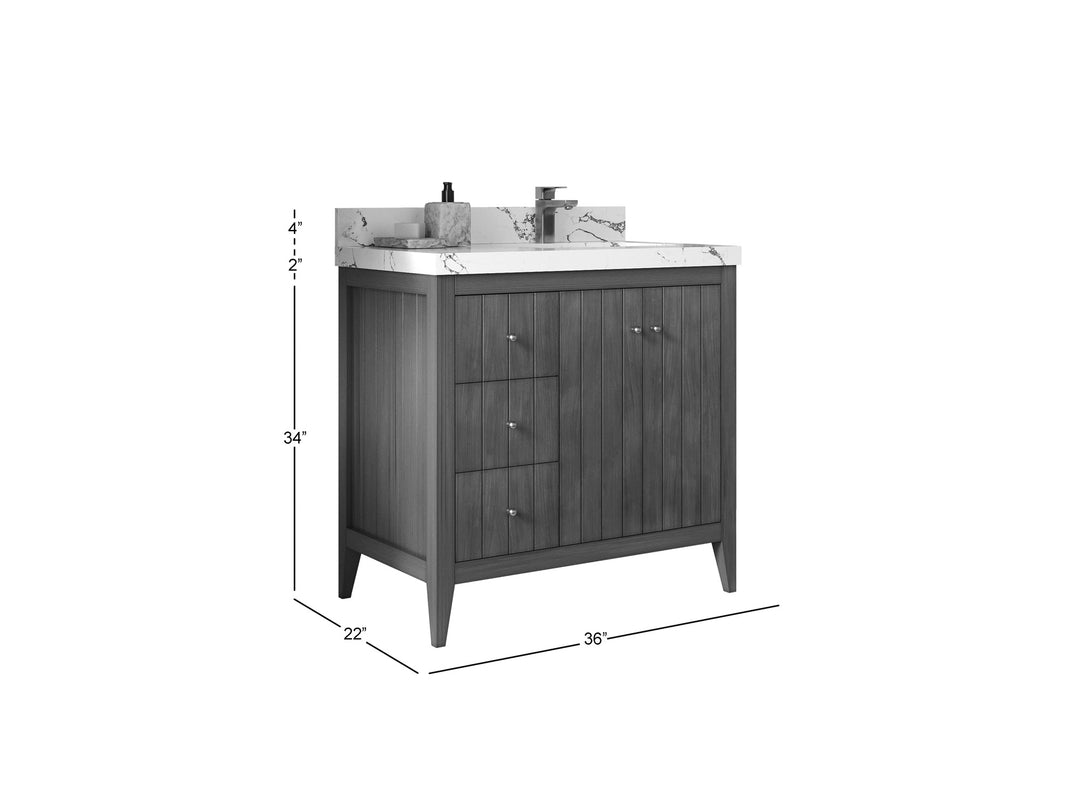 Atlanta Teak Wood 36 in. W x 22 in. D Right Offset Sink Bathroom Vanity