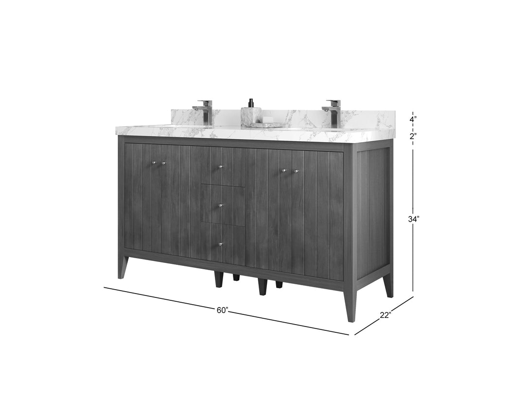 Atlanta Teak Wood 60 in. W x 22 in. D Double Sink Bathroom Vanity