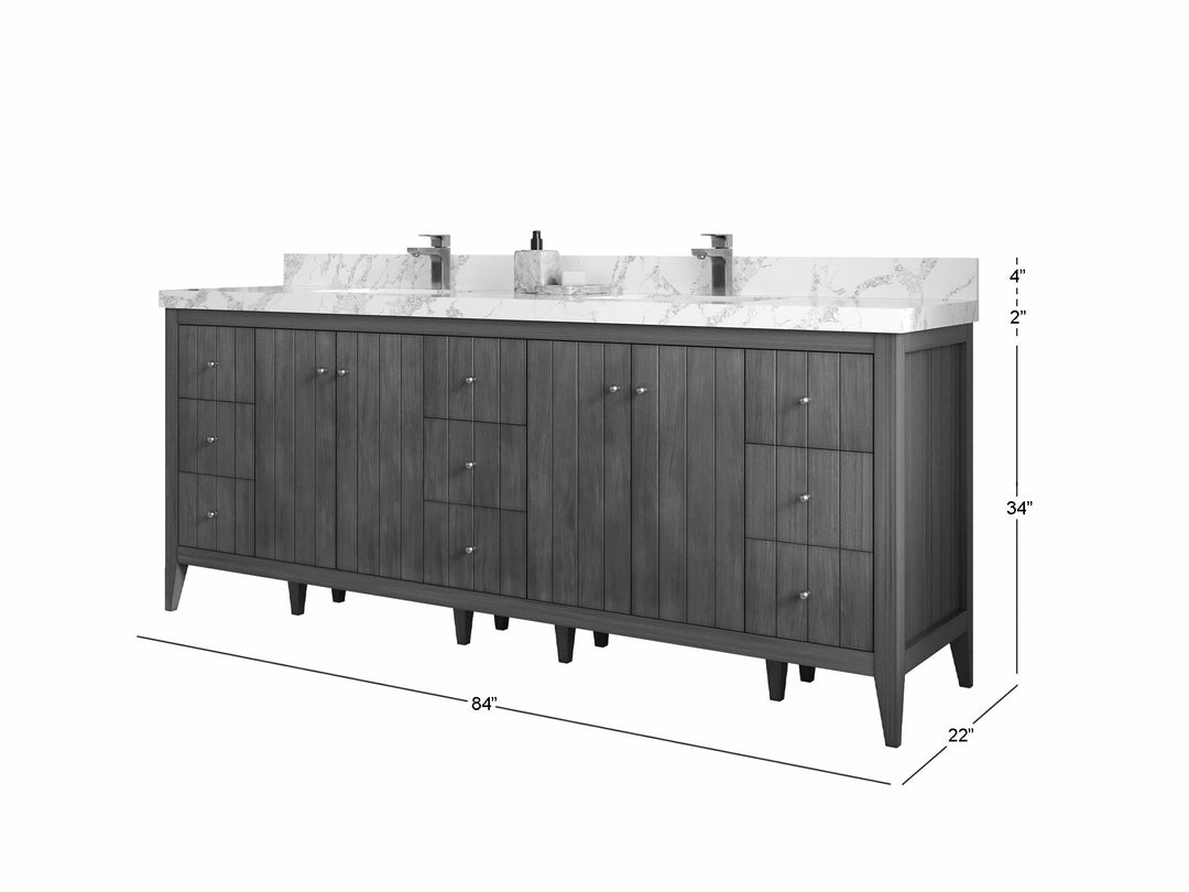 Atlanta Teak Wood 84 in. W x 22 in. D Double Sink Bathroom Vanity