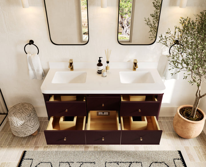 Hampton Floating 60 in. W x 22 in. D Double Sink Bathroom Vanity - photo 5