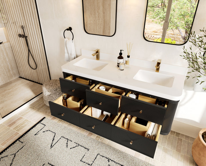 Hampton Floating 60 in. W x 22 in. D Double Sink Bathroom Vanity - photo 3