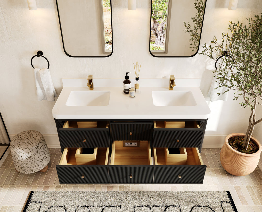 Hampton Floating 60 in. W x 22 in. D Double Sink Bathroom Vanity