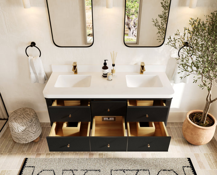 Hampton Floating 60 in. W x 22 in. D Double Sink Bathroom Vanity - photo 5