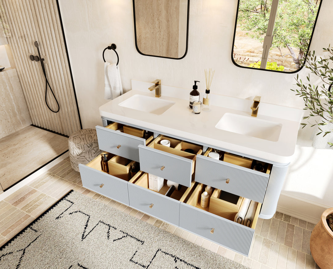 Hampton Floating 60 in. W x 22 in. D Double Sink Bathroom Vanity