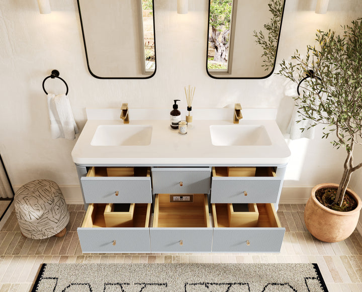 Hampton Floating 60 in. W x 22 in. D Double Sink Bathroom Vanity - photo 5