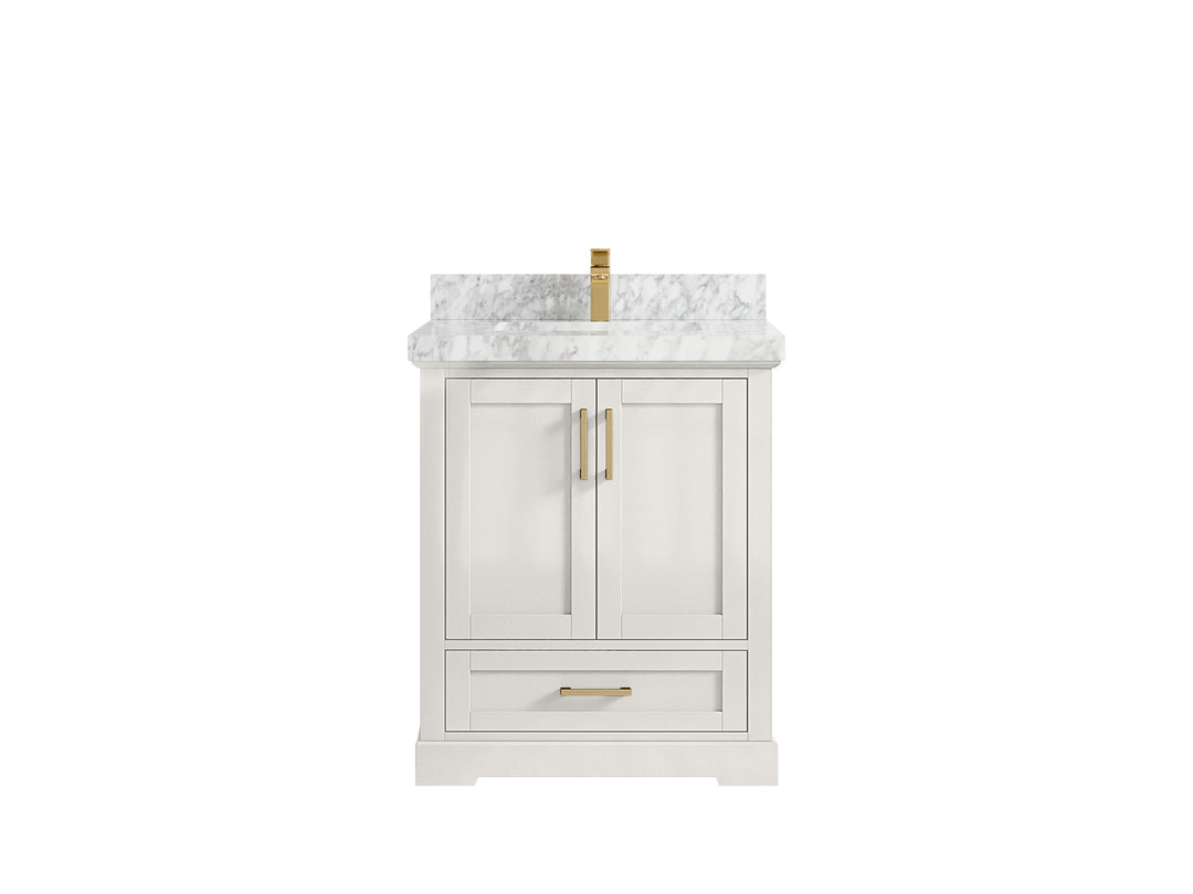 Boston 30 in. W x 22 in. D Single Sink Bathroom Vanity in Alabaster with 2 in Carrara Marble Countertop