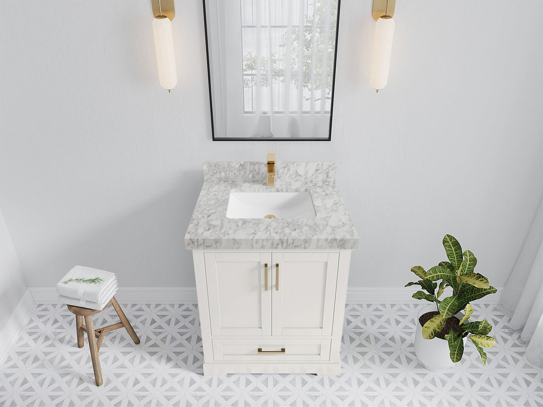 Boston 30 in. W x 22 in. D Single Sink Bathroom Vanity in Alabaster with 2 in Carrara Marble Countertop - Top View