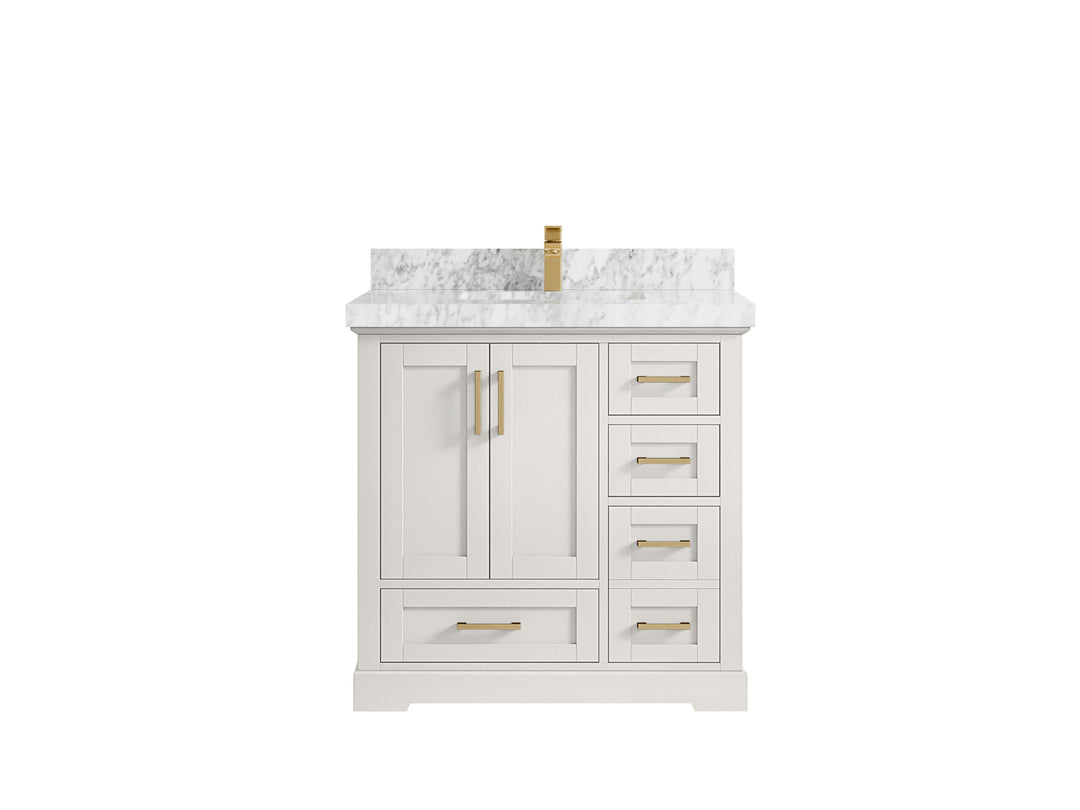 Boston 36 in. W x 22 in. D Single Sink Bathroom Vanity in Alabaster with 2 in Carrara Marble Countertop