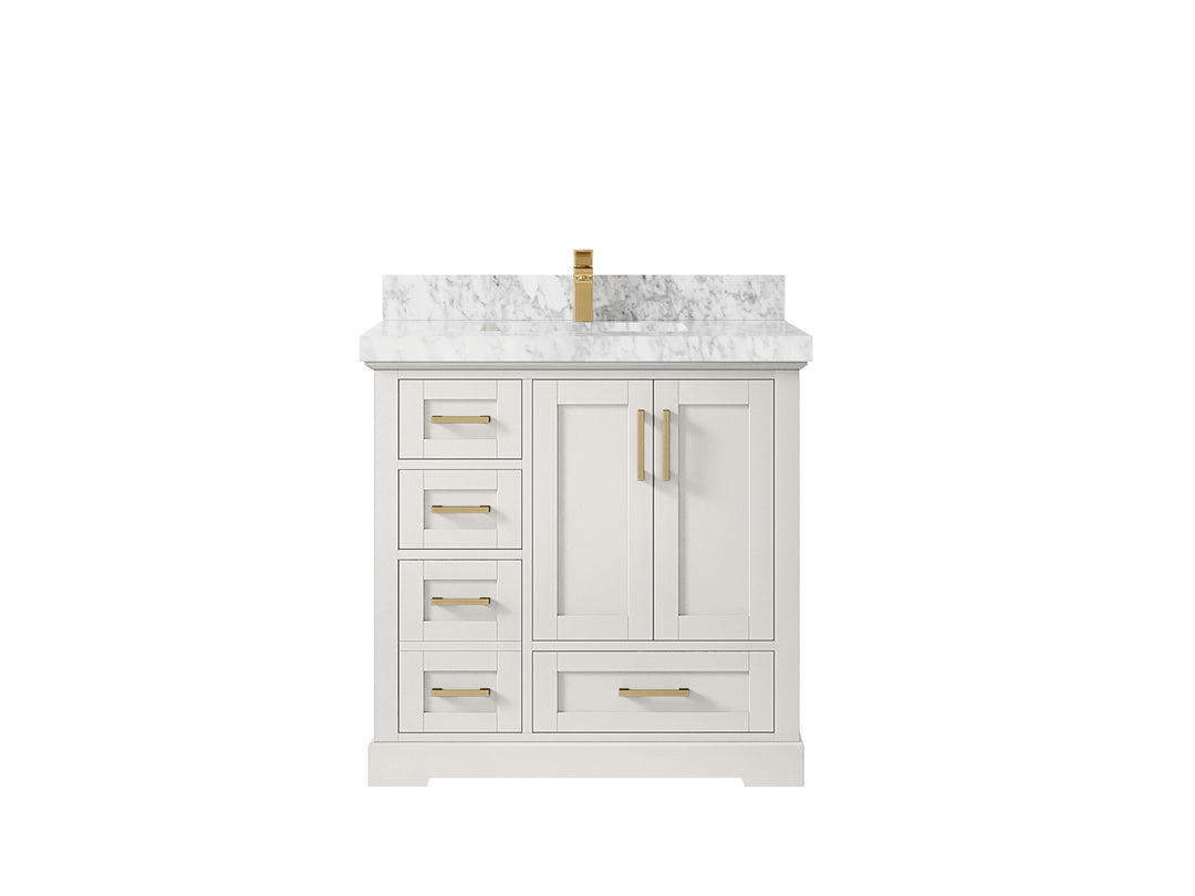 Boston 36 in. W x 22 in. D Single Sink Bathroom Vanity in Alabaster with 2 in Carrara Marble Countertop