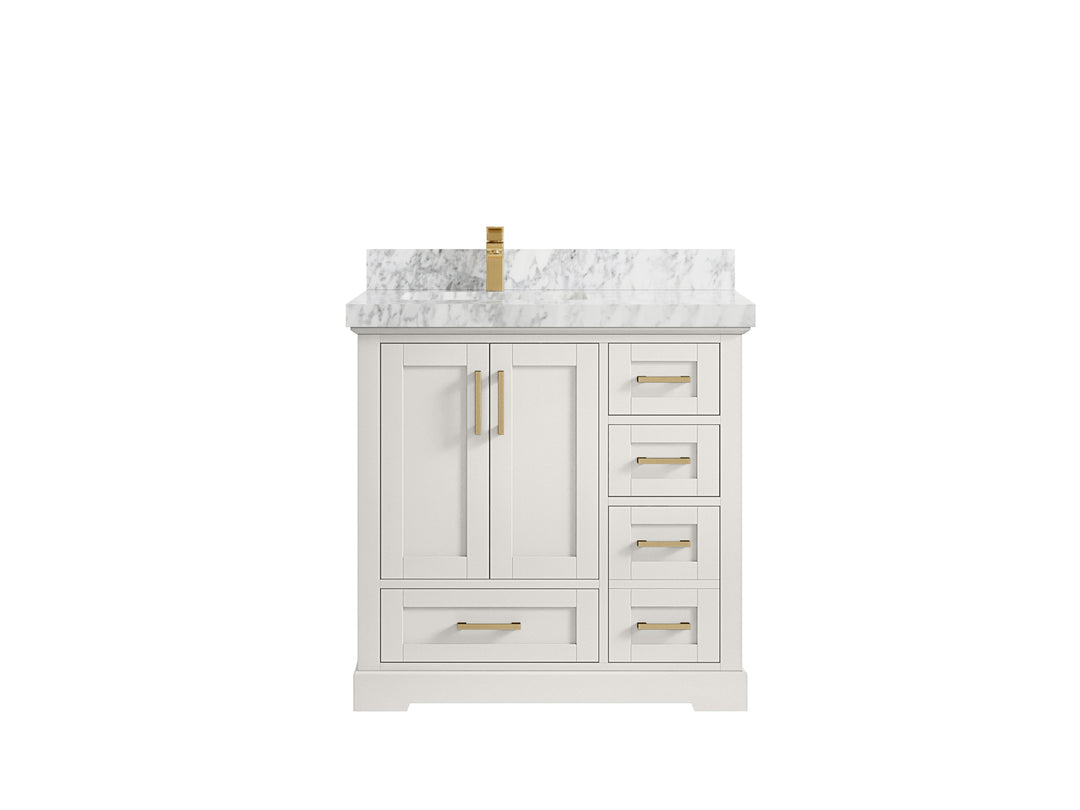 Boston 36 in. W x 22 in. D Single Sink Bathroom Vanity in Alabaster with 2 in Carrara Marble Countertop