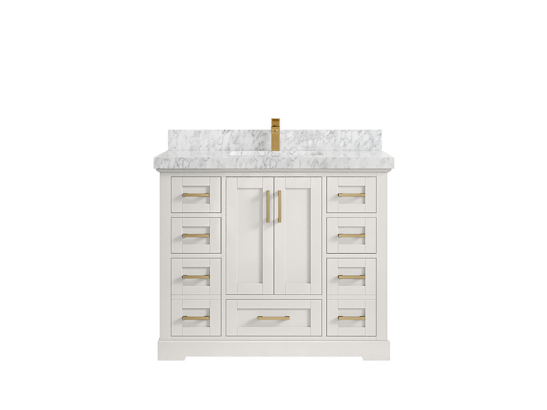 Boston 42 in. W x 22 in. D Single Sink Bathroom Vanity in Alabaster with 2 in Carrara Marble Countertop