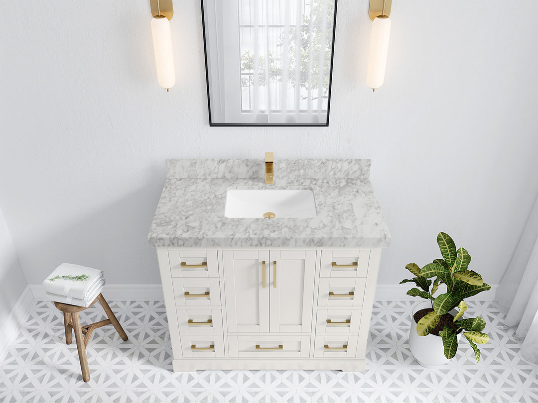 Boston 42 in. W x 22 in. D Single Sink Bathroom Vanity in Alabaster with 2 in Carrara Marble Countertop - Top View