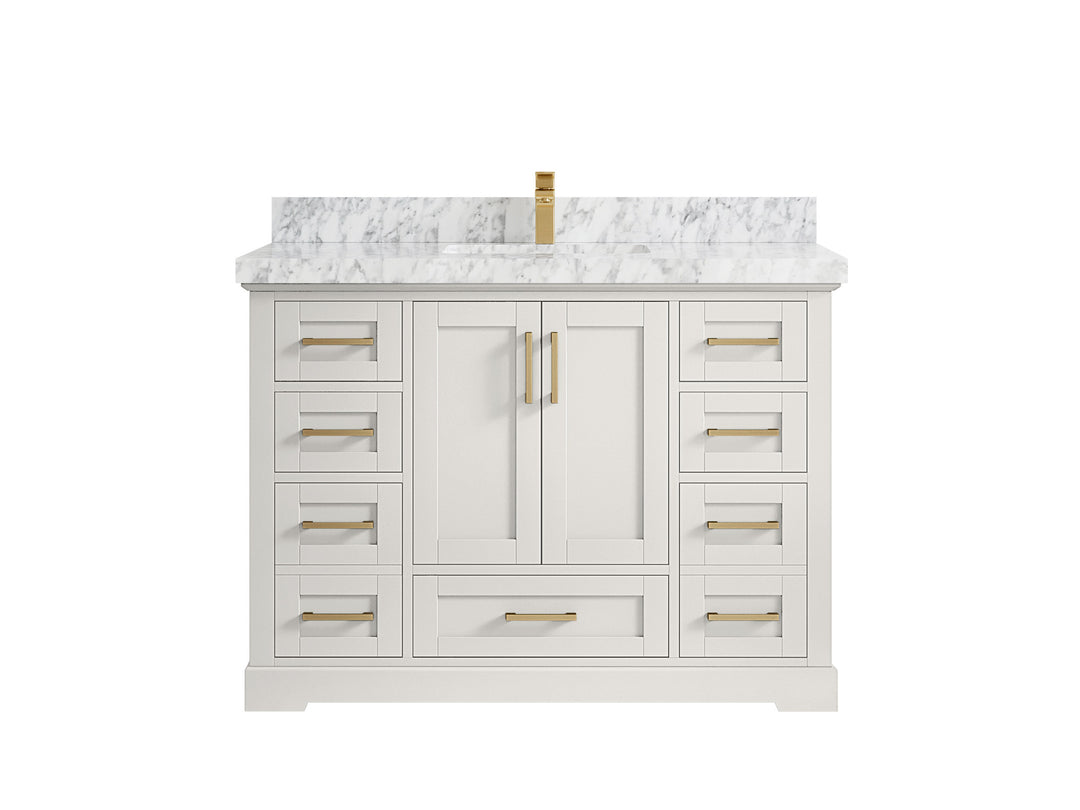 Boston 48 in. W x 22 in. D Single Sink Bathroom Vanity in Alabaster with 2 in Carrara Marble Countertop