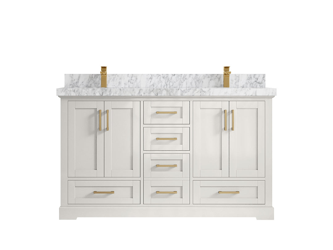 Boston 60 in. W x 22 in. D Double Sink Bathroom Vanity in Alabaster with 2 in Carrara Marble Countertop