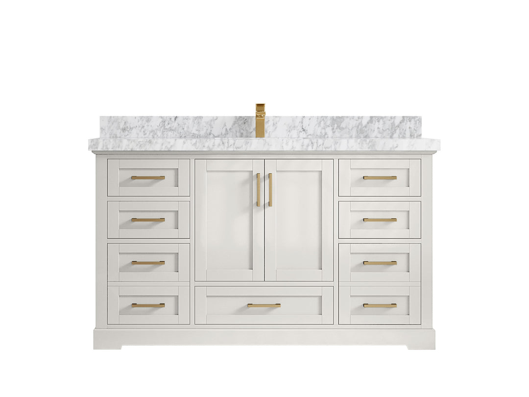 Boston 60 in. W x 22 in. D Single Sink Bathroom Vanity in Alabaster with 2 in Carrara Marble Countertop